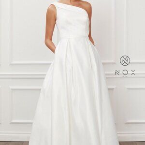 NEW WHITE WEDDING BRIDAL EVENING One Shoulder Satin A-line Long Dress NXE469